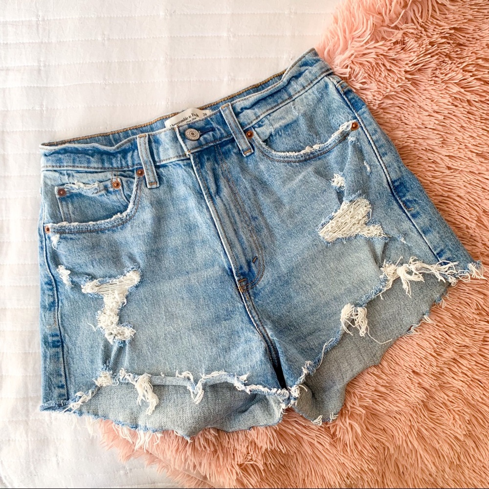 Abercrombie & Fitch Curve Love High Rise Distressed Denim Mom Shorts